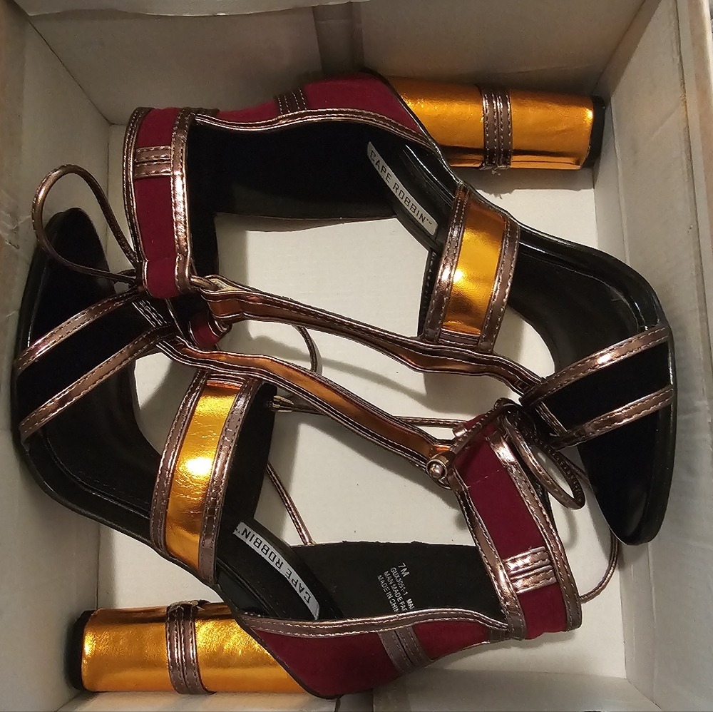 Multi Color String Wrap Heel Sandal